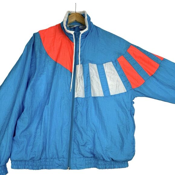 Vintage Blair 90s Windbreaker Jacket M Blue Orange Neon Full Zip Gorpcore 80s - Picture 3 of 12